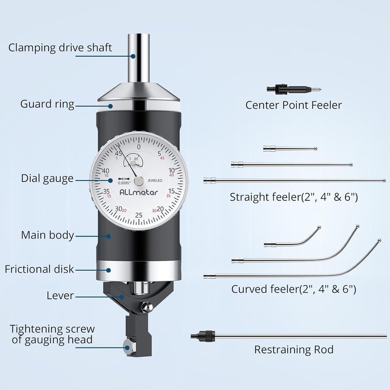 ALLmeter Store Coaxial Centering Dial Test Indicator,0-0.15" Range with 0.0005" Resolution,Co-Ax Indicator for Milling and Boring Machines,3/8" Clamping Mounting Shank for Precision Center Testing - Image 5